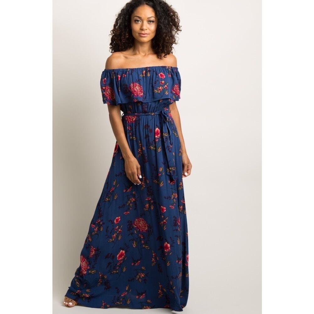 BALTIC BORN Dress Medium Maxi Off Shoulder Floral Ruffle Bust Special Occasion
